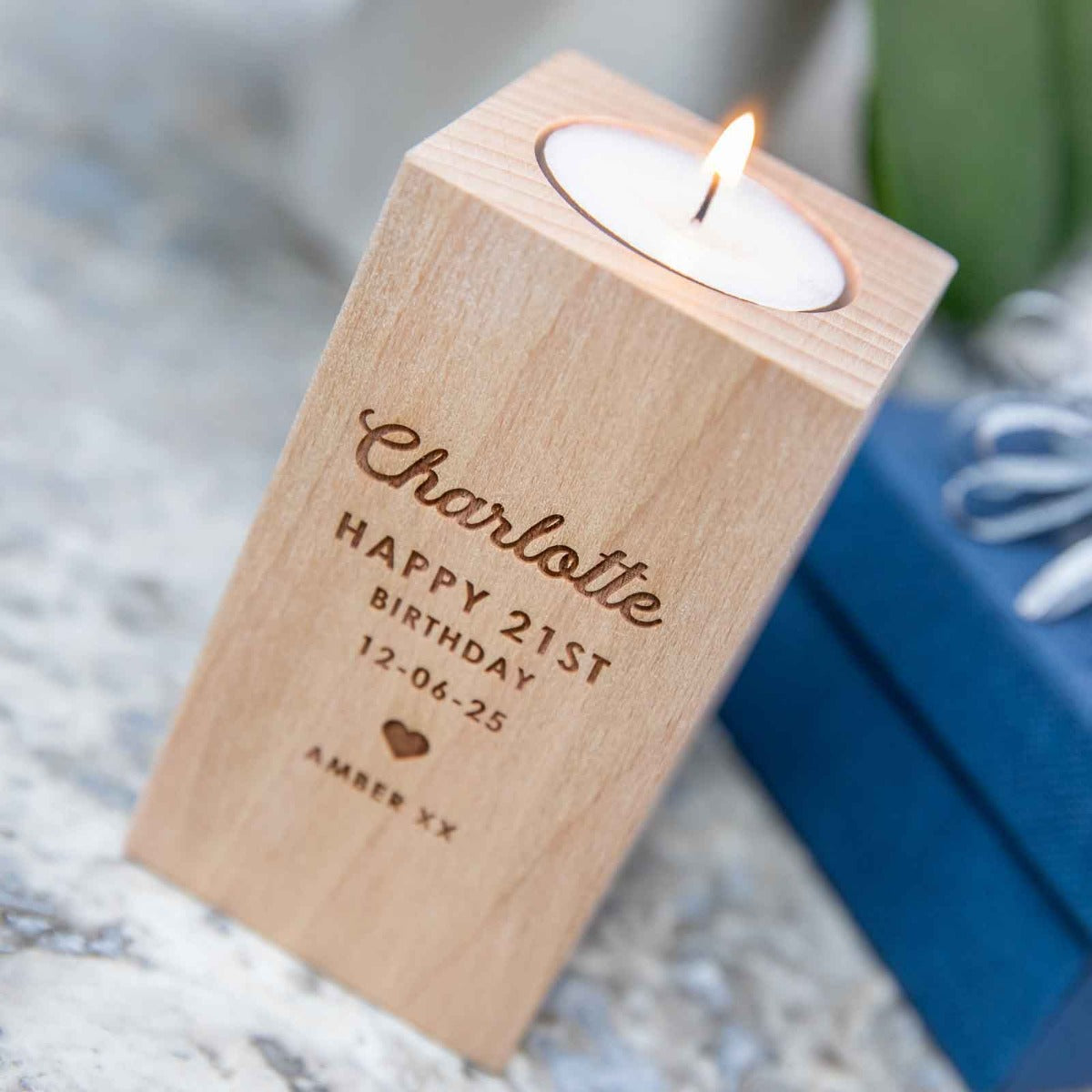 Personalised wooden tea light holder top
