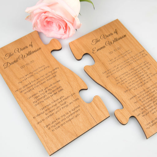 Personalised Engraved Wooden Puzzle Piece Wedding Vows