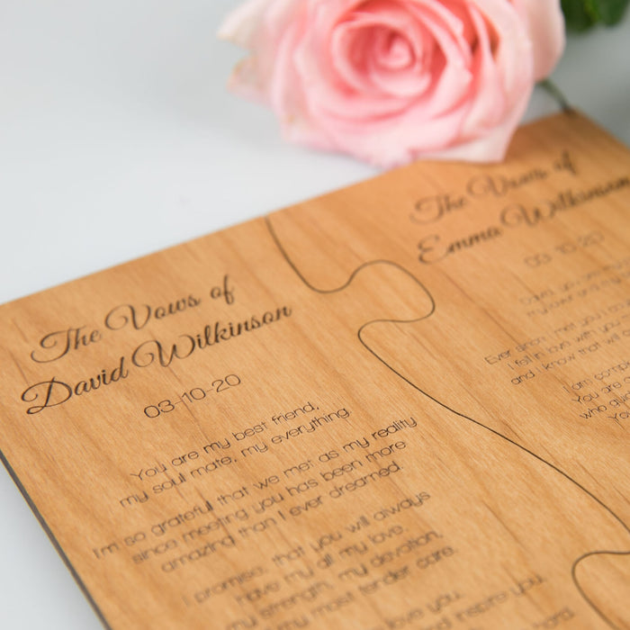 Personalised Engraved Fit Perfectly Together Wooden Puzzle Pieces of Bride & Groom Wedding Vows Keepsake