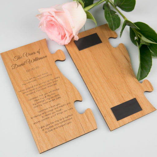 Custom Engraved Engraved Wooden Puzzle Piece Bride and Groom Wedding Vows