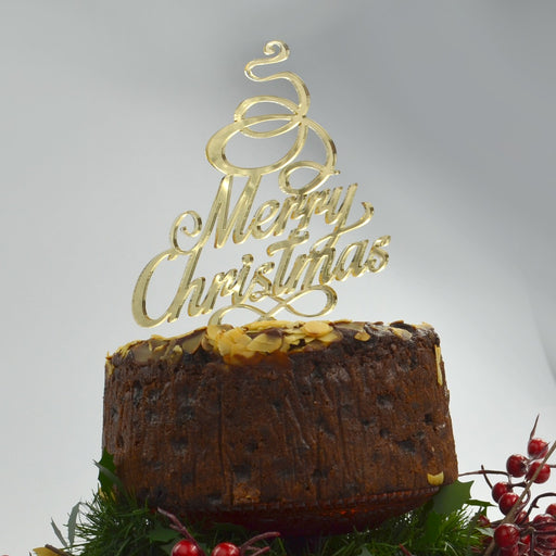 Laser Cut Gold Christmas Tree Merry Christmas Pudding Cake Topper