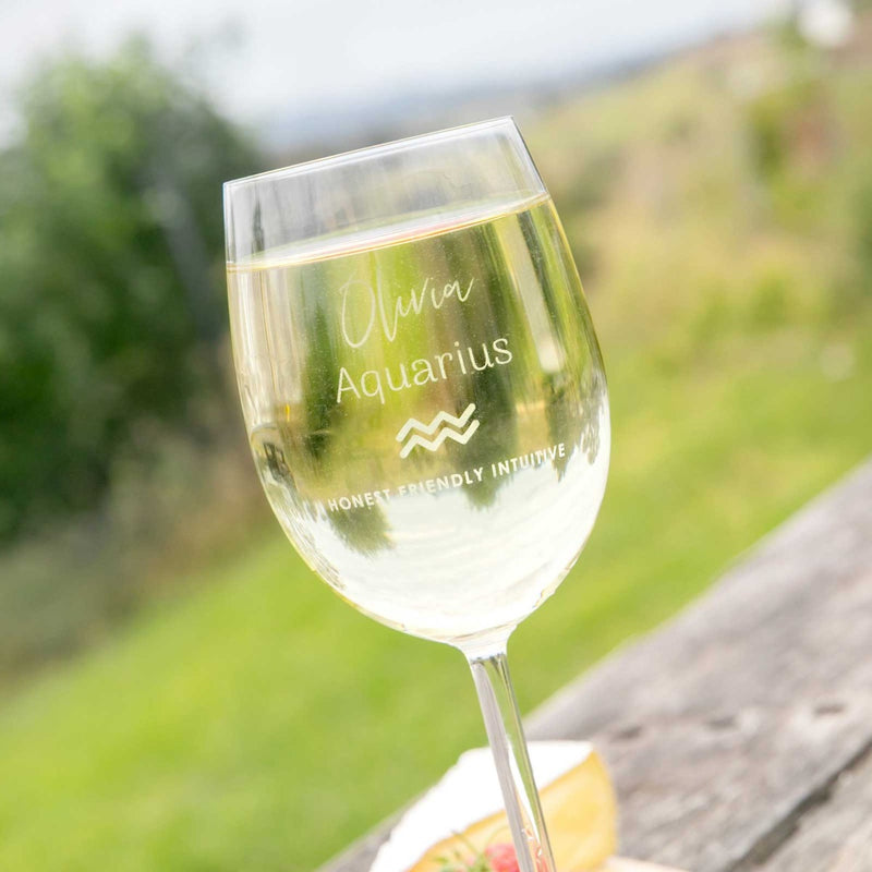 Customised  Engraved Aquarius Zodiac Sign Birthday Wine Glass Present